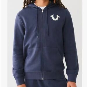 $119 TRUE RELIGION Hoodie Full Zip Men’s Size Large Blue NWT